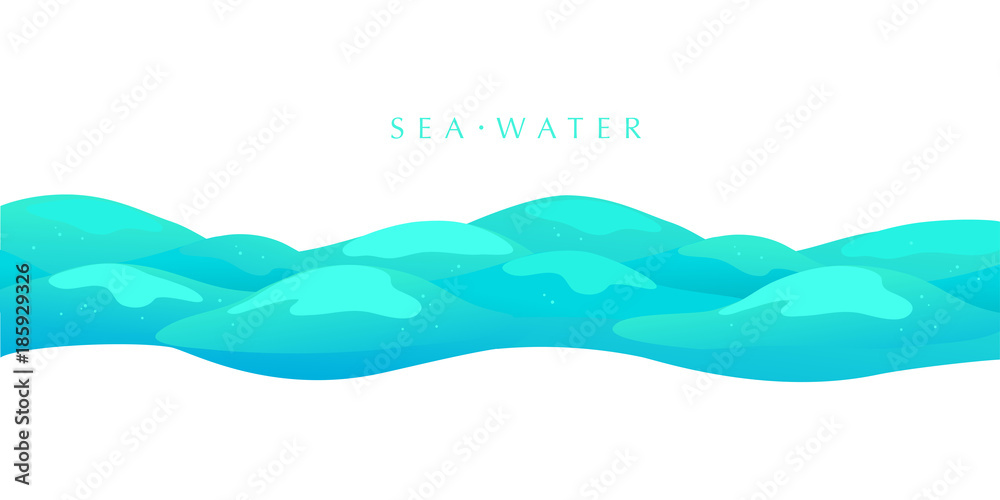 Vector flat background illustration of water waves isolated on white background. Summer tide backdrop. Sea, ocean waves symbol. Good for packaging, game design, marine banners etc.