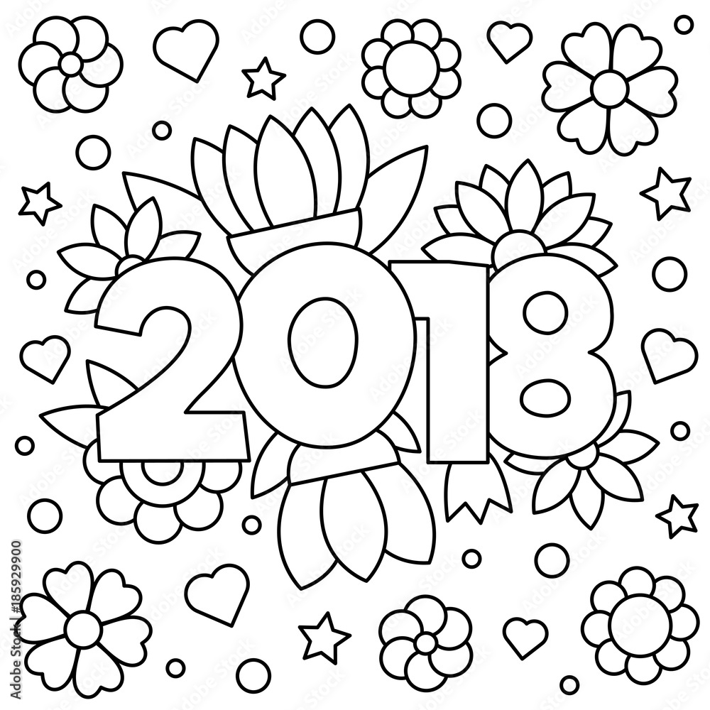 2018. Coloring page. Vector illustration. Stock Vector | Adobe Stock