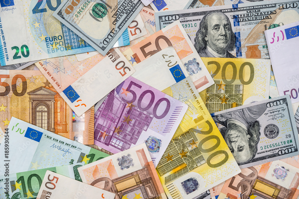 Two leading currencies - dollar and euro bills for desing Two leading currencies - dollar and euro bills for desing