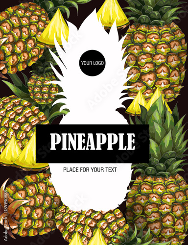 Banner with hand-drawn pineapple. Vector illustration.