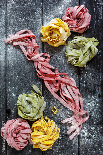Homemade colorful pasta.