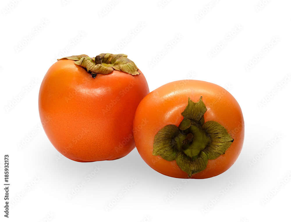 Two fresh persimmons isolated on white background.
Two fresh persimmons isolated on white background.