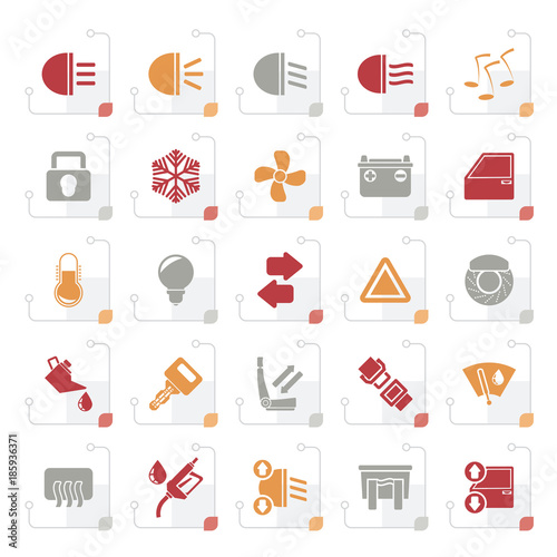 Stylized Car interface sign and icons - vector icon set