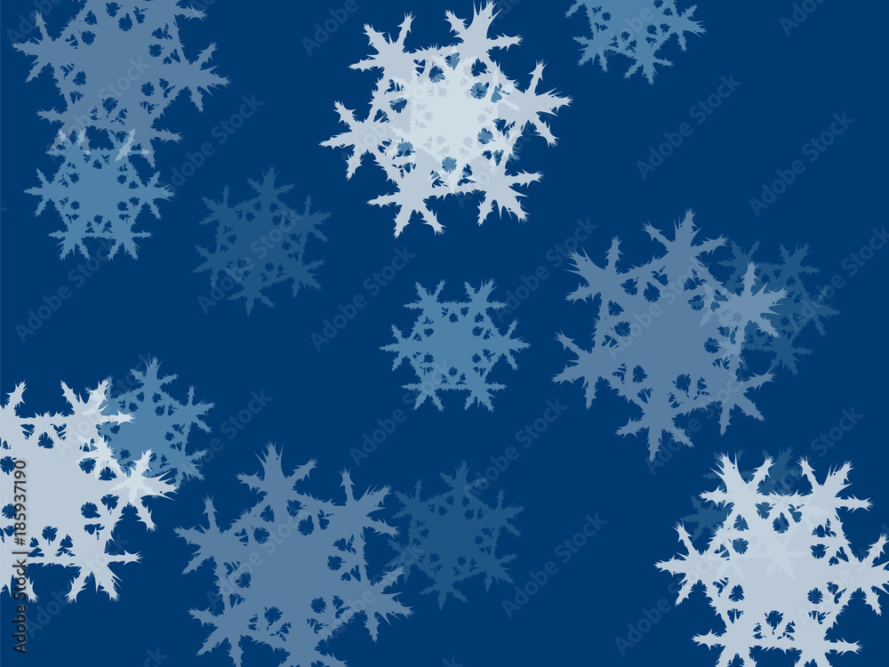 falling snowflakes, small and large on a blue background falling snowflakes, small and large on a blue background