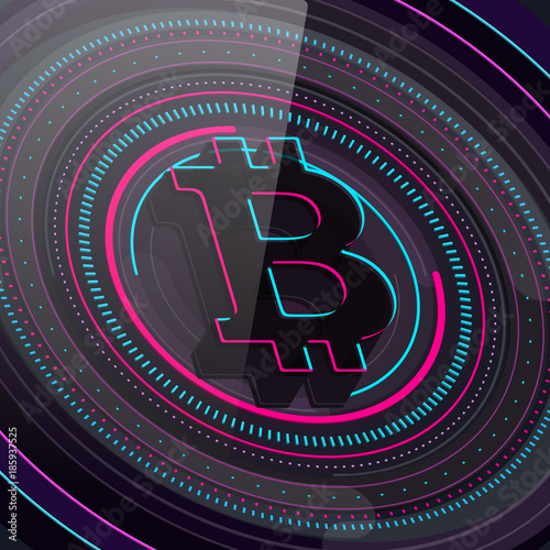 Abstract bitcoin technology HUD symbol, neon colors. Eps 10 vector illustration
