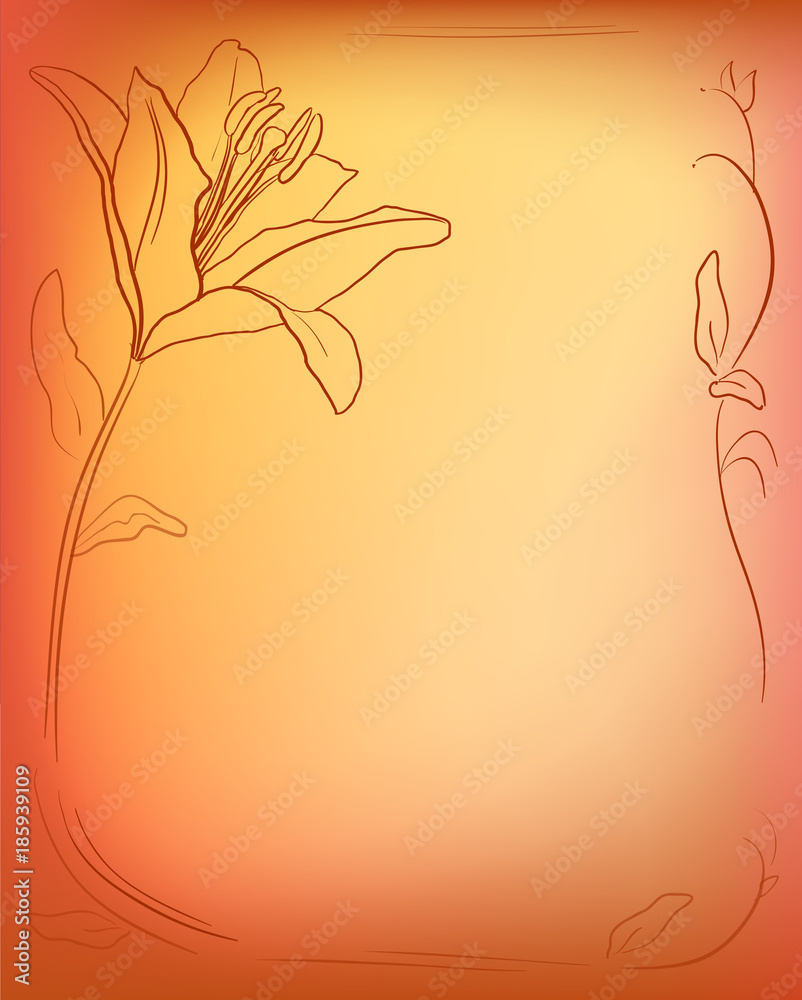 Warm mesh gradient - Greeting card  vertical - decor vector illustration with lily