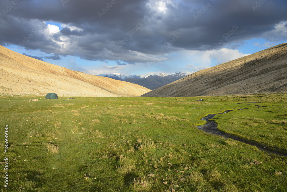 Long distance cycling and camping in the Wakhan valley, Pamir Mountain Range, Tajikistan