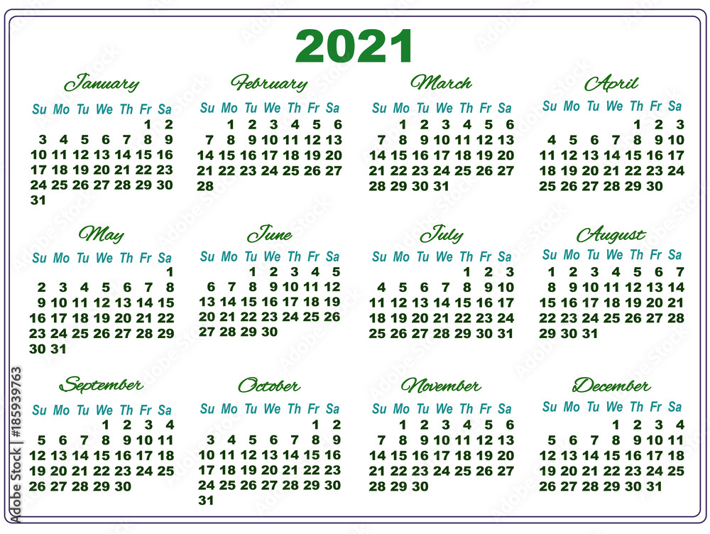 2021 calendar with big numbers Stock Vector | Adobe Stock