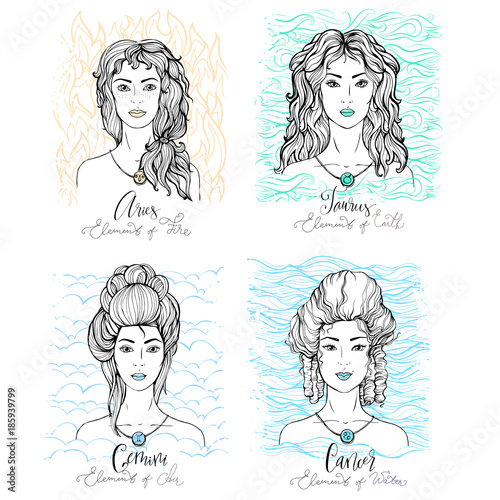 Four Zodiac signs beauty girls