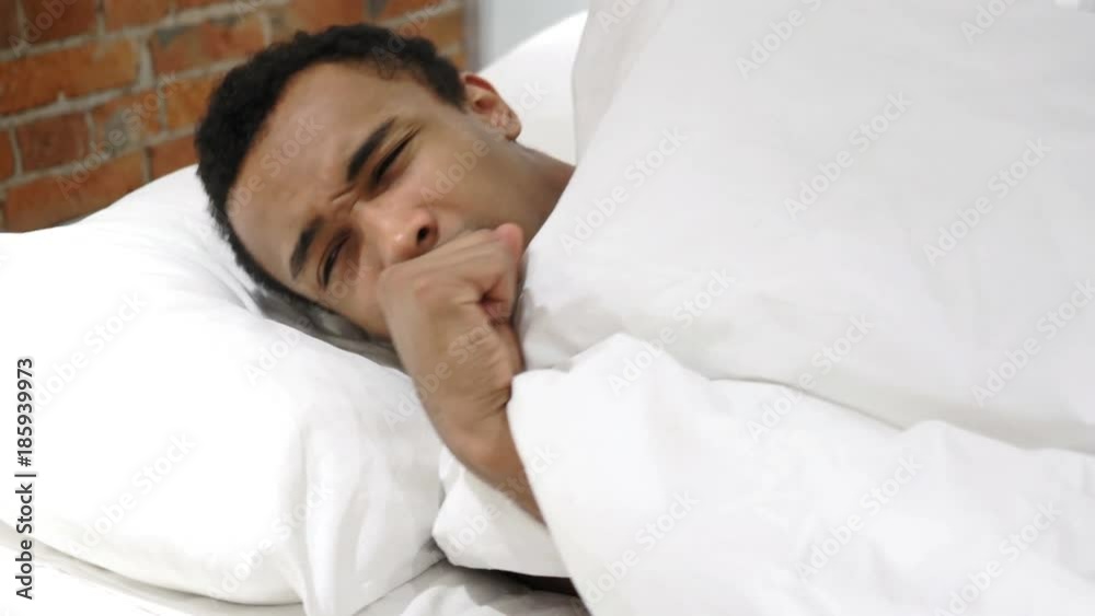 Portrait of Sick African Man Coughing, Throat Soar Portrait of Sick African Man Coughing, Throat Soar
