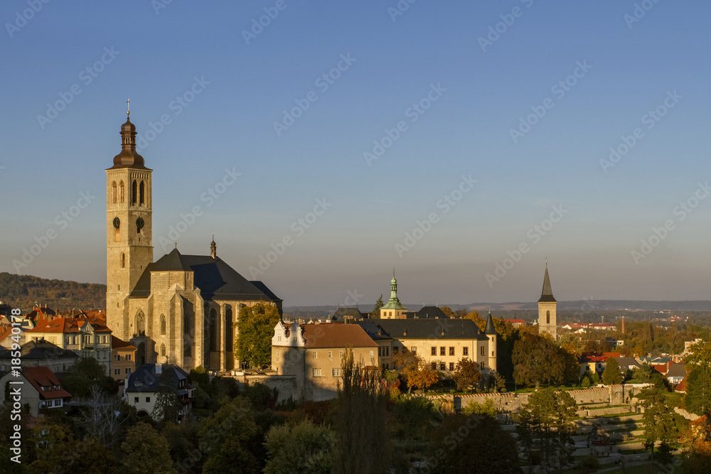 The historic center of Kutna Hora. View to Church St.Jakuba (James, Jacob) at sunset.Czech Republic. The historic center of Kutna Hora. View to Church St.Jakuba (James, Jacob) at sunset.Czech Republic.