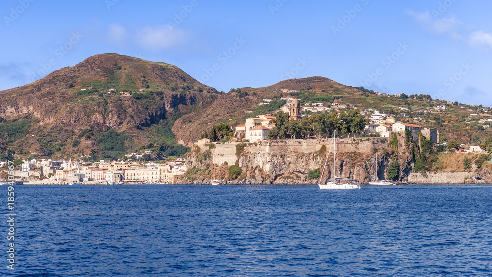 Coast of Lipari with San Bartolomeo Kathedrale, Sicily