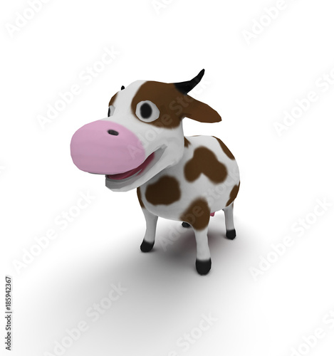 3d illustration of cartoon cow. white background isolated. icon for game web.