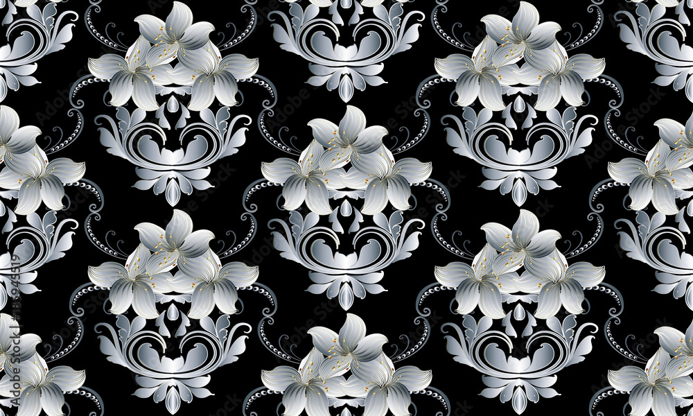 Vintage Flowers Wallpaper Black And White
