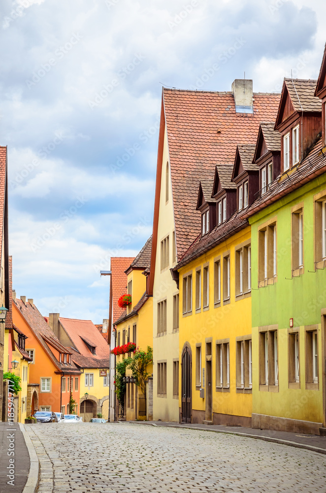 Obraz premium Beautiful streets in Rothenburg ob der Tauber with traditional German houses, Bavaria, Germany