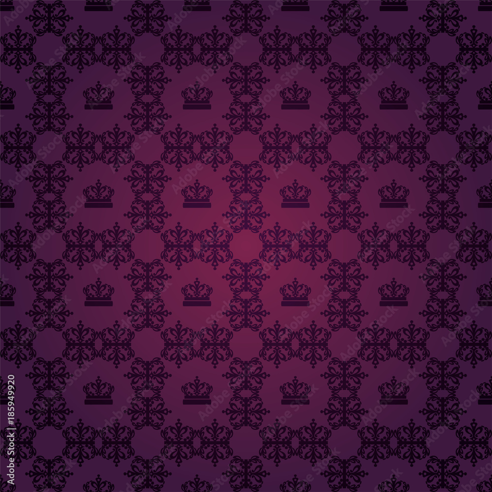 Damask wallpaper. Purple background, flower pattern. Royal style. Dark  purple color. Vintage. Vector art Stock Vector | Adobe Stock