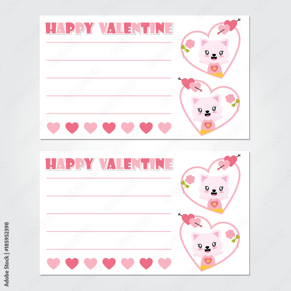 Cute cat girl in pinkn heart frame vector cartoon illustration for Happy Valentine card design, postcard, and wallpaper Cute cat girl in pinkn heart frame vector cartoon illustration for Happy Valentine card design, postcard, and wallpaper