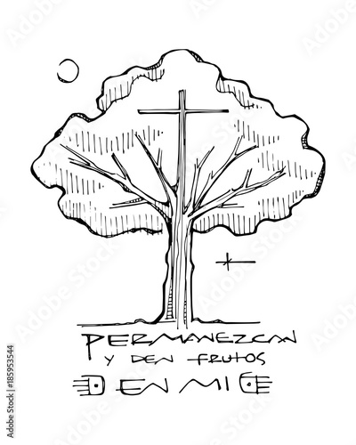 Christian Cross, tree and phrase
