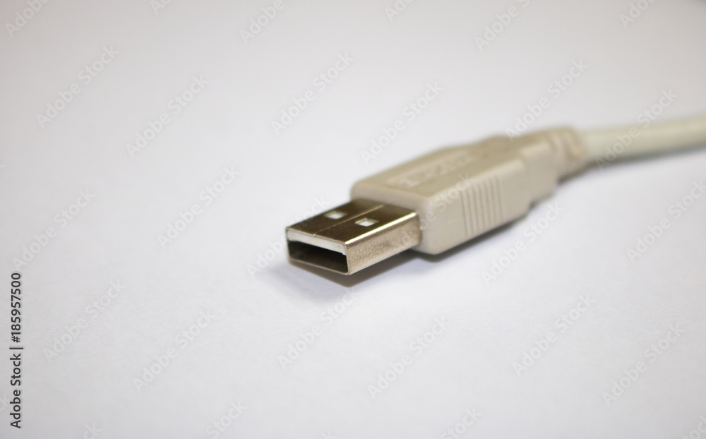 Close-up USB cable on white background Close-up USB cable on white background