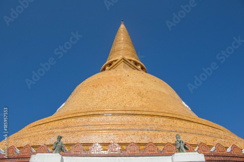 Buddhist temple pagoda with blue Cloud sky background