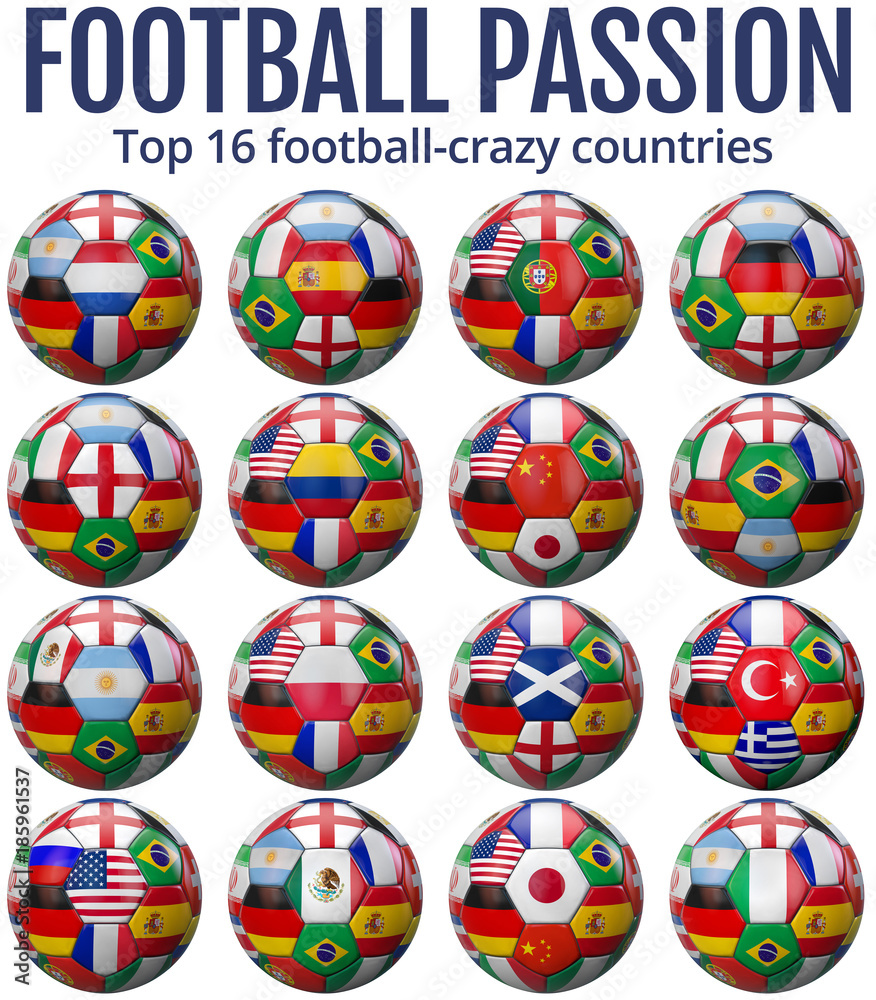 World Football Soccer Poster Infographic Showing the Top 16 Football Crazy Countries Stock