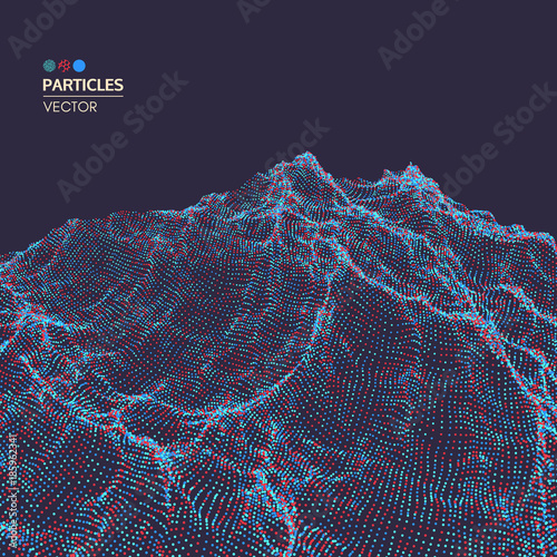 Landscape background. 3D wireframe terrain. Network abstract background. Cyberspace grid. Technology vector illustration.