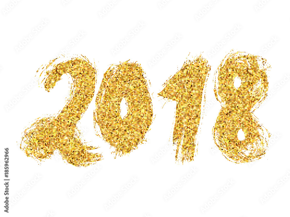 2018 New Year. Golden lettering with bright sparkles on white background. 2018 New Year. Golden lettering with bright sparkles on white background.