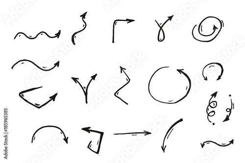 Arrows hand drawn set Isolated on white background. Vector illustration.