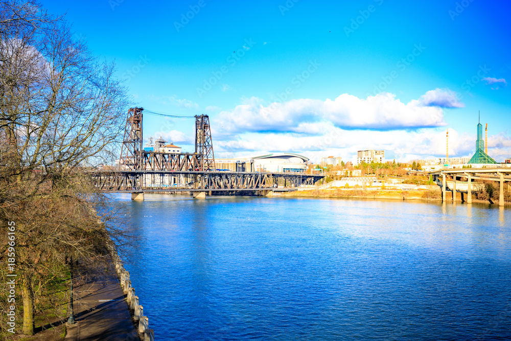 Steel bridge across Willamette river in Portland