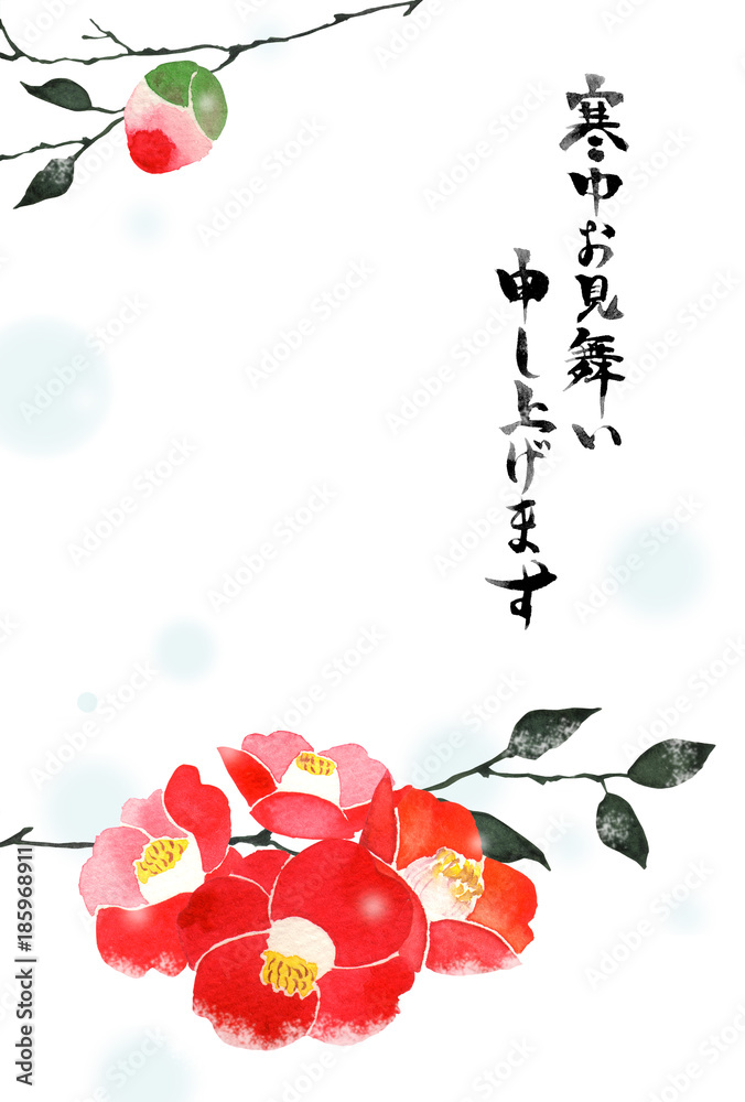 椿 背景 フレーム 寒中見舞い 文字入り 水彩 イラスト Stock Illustration Adobe Stock