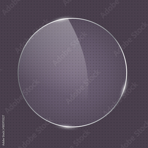 Vector realistic round shape glass frame on dark transparent background. Rounded glass element for banner design, advertising, web, button