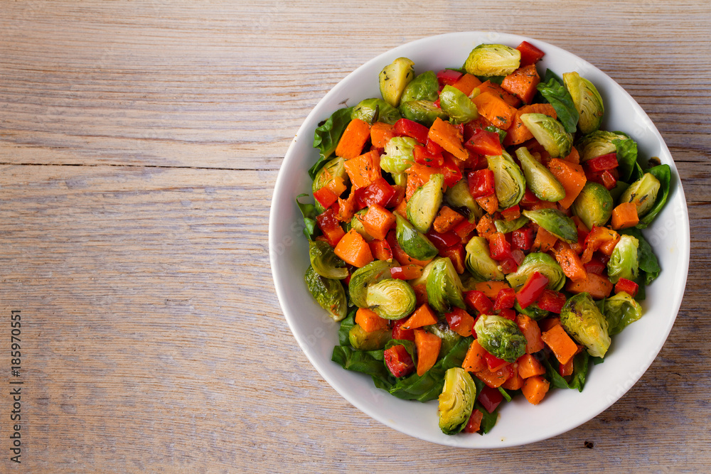 Roasted vegetable salad. View from above, top, horizontal Roasted vegetable salad. View from above, top, horizontal