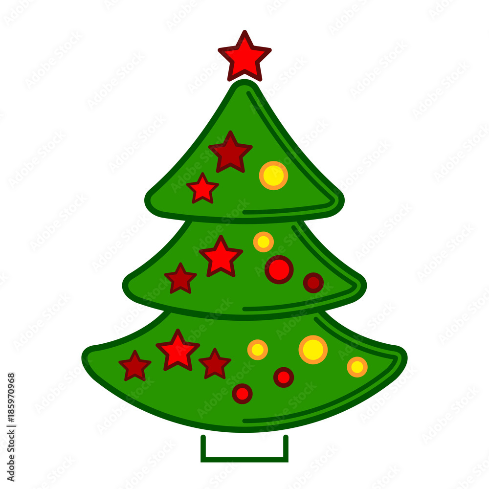 Christmas tree, line colorful icon on a white background. Christmas tree, line colorful icon on a white background.