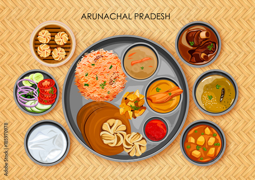 Traditional Arunachali cuisine and food meal thali of Arunachal Pradesh India photo