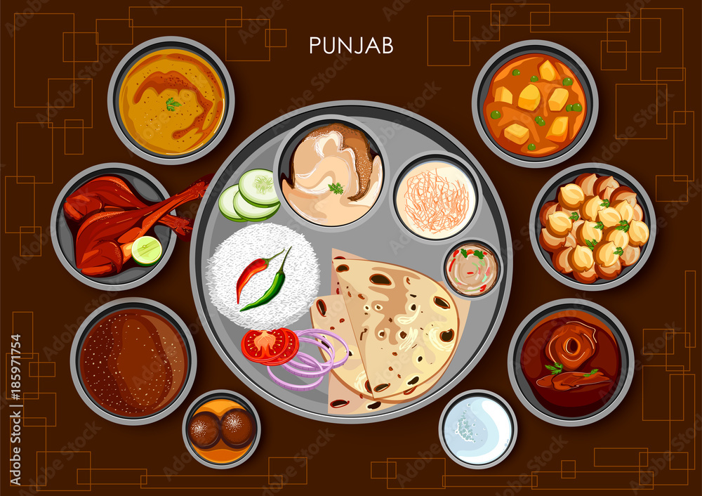 Traditional Punjabi cuisine and food meal thali of Punjab India Stock Vector Adobe Stock