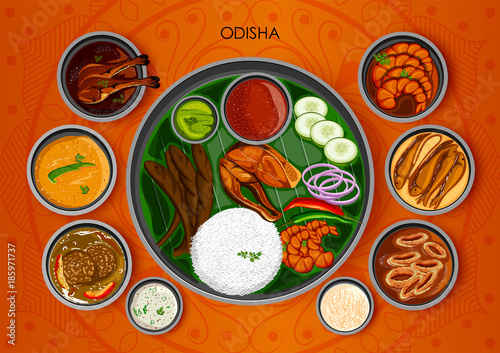 Traditional cuisine and food meal thali of Odisha India