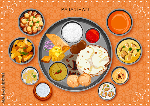 Traditional Rajasthani cuisine and food meal thali of Rajasthan India