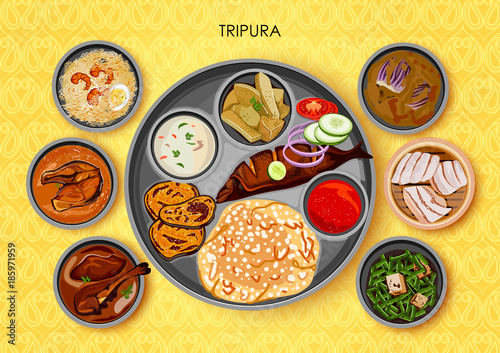 Traditional cuisine and food meal thali of Tripura India