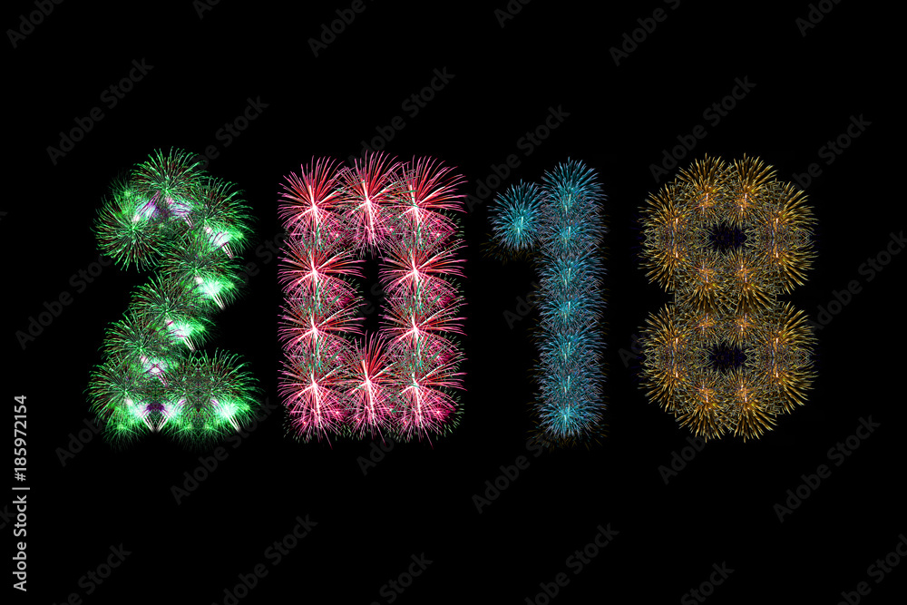 Colorful fireworks arranged as year 2018