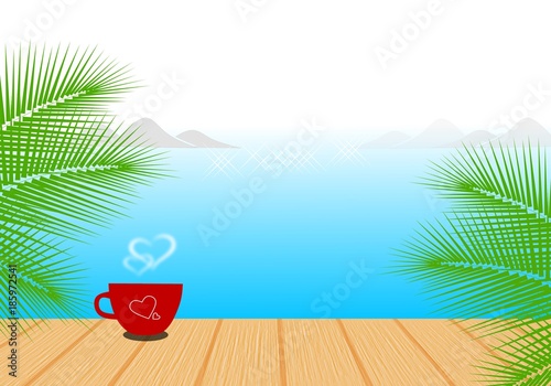 Coffee cup and sea view © Rassamee design