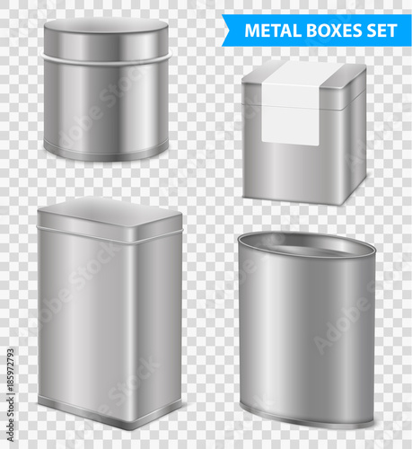 Realistic Metal Tea Boxes Set 