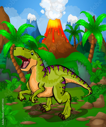 Cute cartoon tyrannosaur. Vector illustration of a cartoon dinosaur.