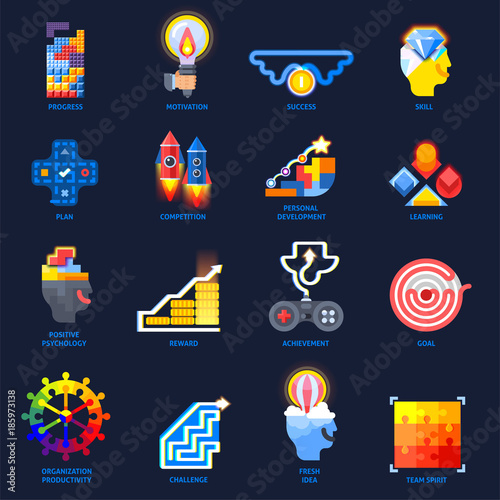 Gamification Motivation Flat Icons Set 
