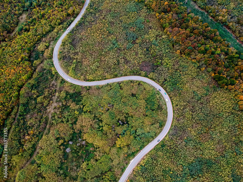 Aerial view of a curly road