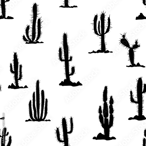 seamless pattern with cactuses and stones