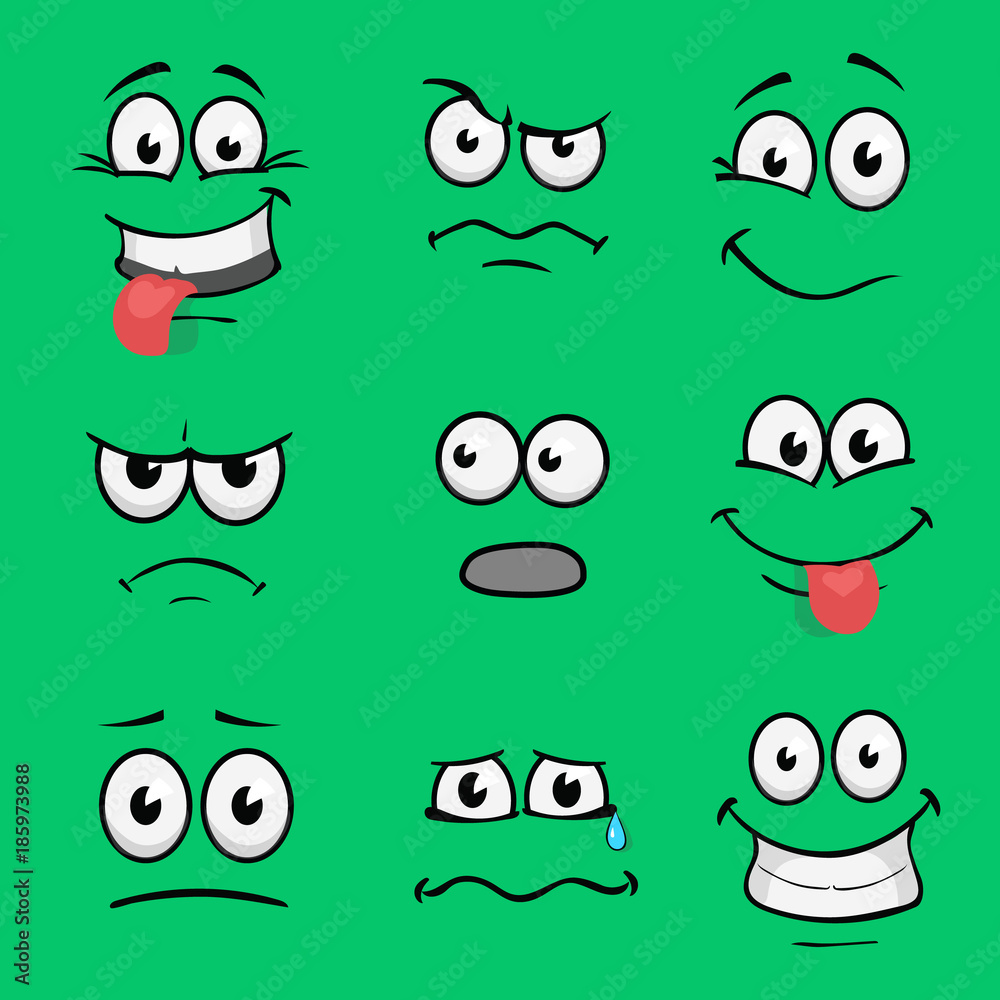 Cartoon fun faces set. Fun design vector illustration Cartoon fun faces set. Fun design vector illustration