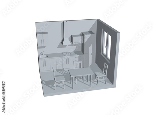 Interior kitchen room. 3D r...