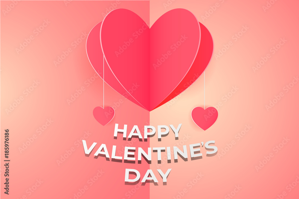 Happy St. Valentine's day greeting card with paper cut heart