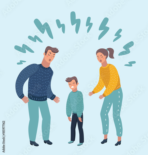 A little boy crying, cursing when his beloved parents. Vector Illustration of a flat design.