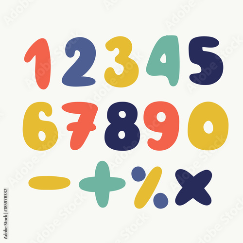 Colorful set of hand drawn numbers isolated on white, folded paper numbers for your designs